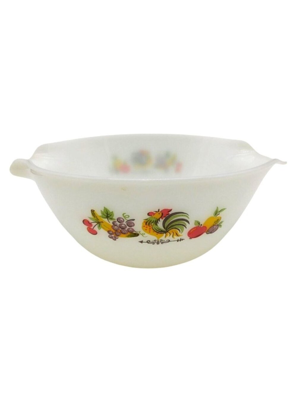Anchor Hocking Fire King Chanticleer Mixing Bowl Rooster White Milk Glass 10"